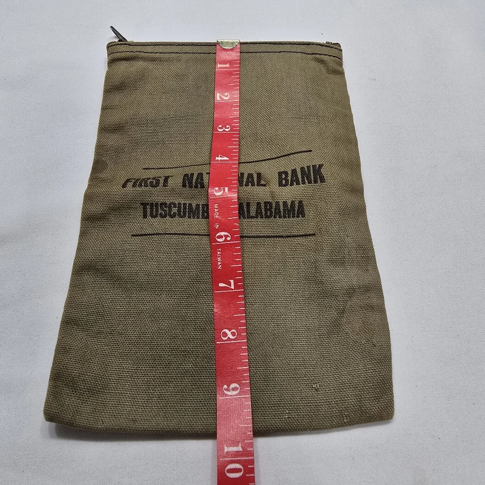 Vintage First National Bank Tuscumbia AL Olive Canvas Bank Pouch Bag